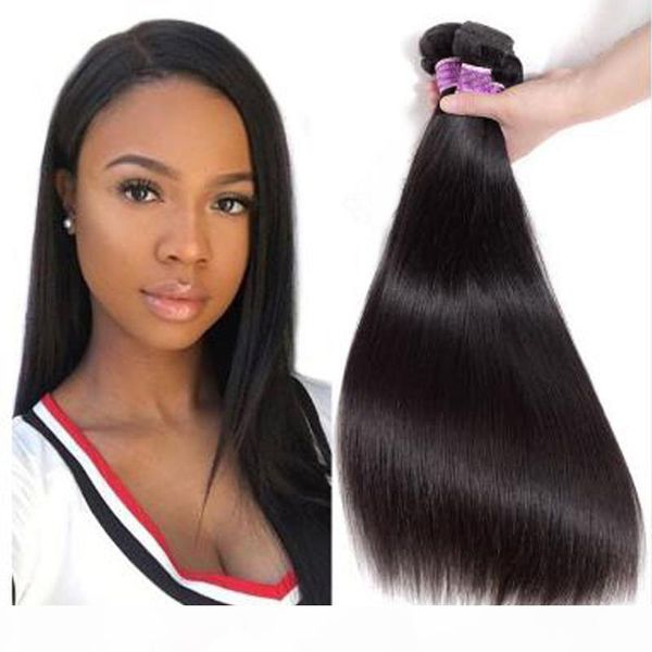 

9a great quality human hair weave silk straight 3 or 4 bundles lot brazilian remy hair weft 100% human hair, Black