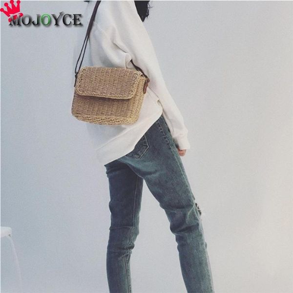 

fashion women straw crossbody shoulder bag female hand made messenger bags mini woven flap sweet pastoral rattan girls beach bag