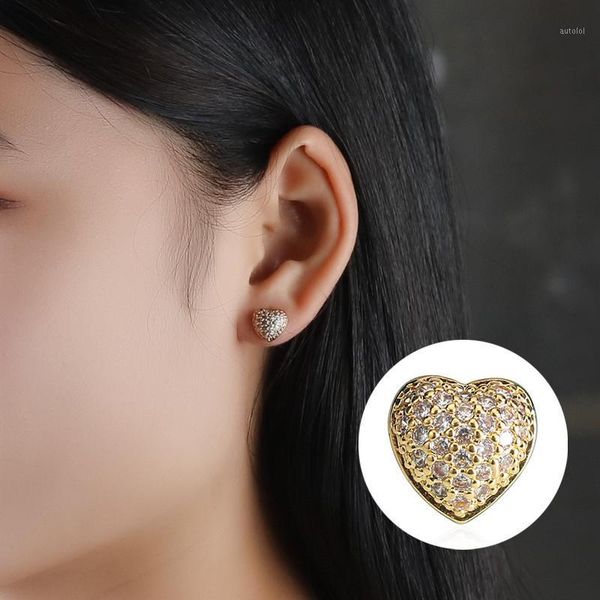 

new design heart square shaped zircon pearl earrings for women girls fashion geometric crystal stud ear jewelry gifts1, Golden;silver