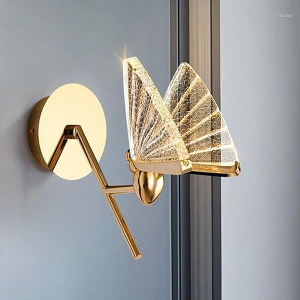 

bedside wall lamp bedroom lamp modern living room background new butterfly led luxury minimalist aisle net red staircase light1