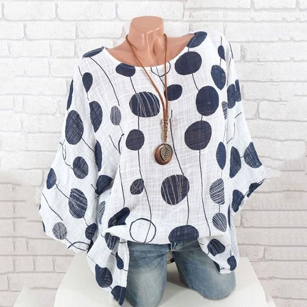 

wipalo women spring summer plus size polka dot batwing sleeve blouse scoop neck three quarter sleeve casual loose blouse shirts1, White