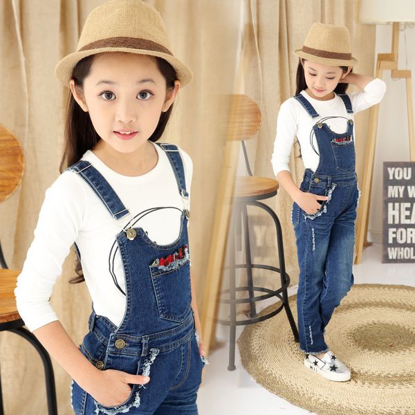 

3-13t autumn new brand children clothing denim overalls for girls fashion casual kids clothes girl jeans solid child pants y200704, Blue