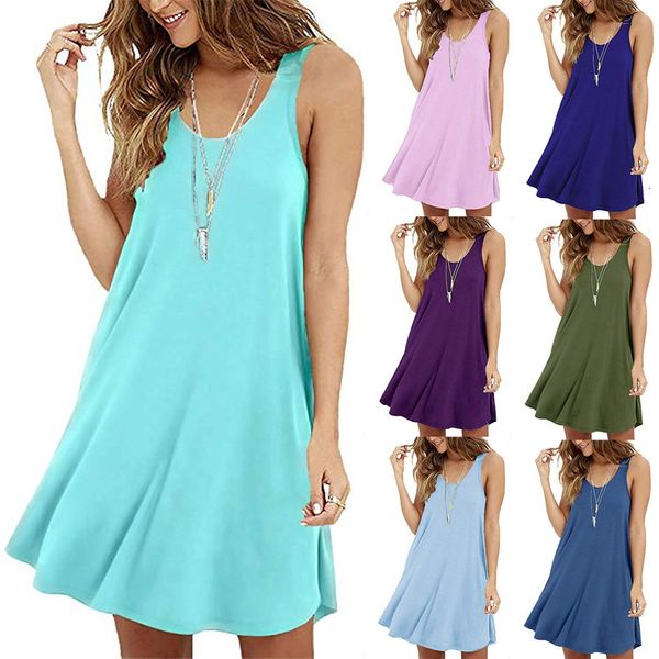 

summer women ladies vest crew neck sleeveless solid color big hem oversize party casual one piece suit plus size, Black;gray