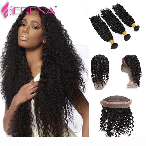 

360 lace virgin hair lace frontal hair pieces 360 front and back lace frontals 7a brazilian deep wave 360 full frontal closure, Black;brown