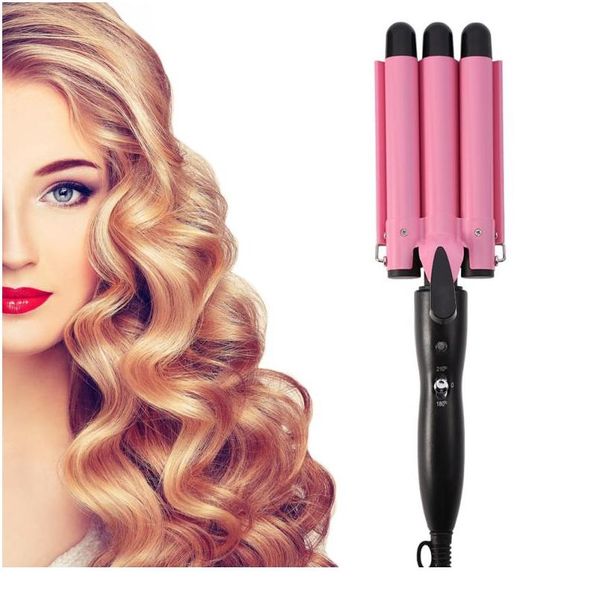 

hair curling iron ceramic triple professional triple pipe hair curler egg roll hair styling tools styler wand curl bbysqx, Silver