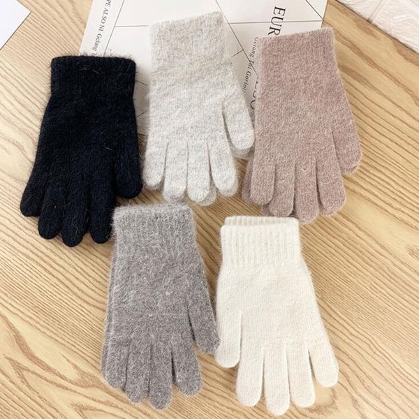 

knitted female winter cashmere driving mittens plus velvet warm cycling elastic finger student gloves h3, Blue;gray