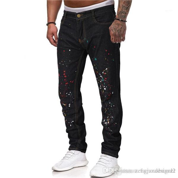 

pants ink painted fashion designer summer button zipper fly tennager casual apparel homme clothing mens jeans, Blue