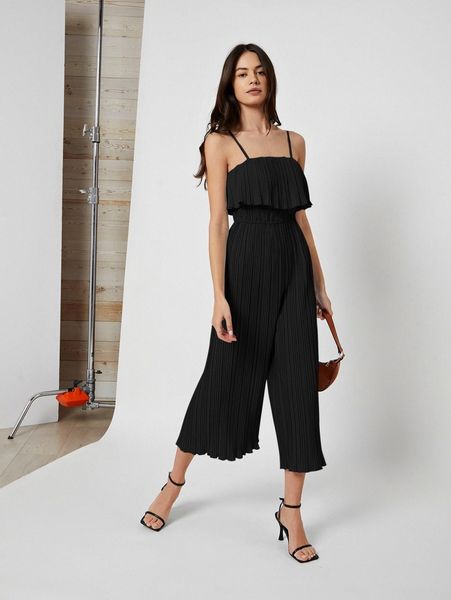 

solid wide leg cami jumpsuit v57f#, White