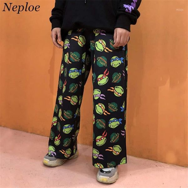 

neploe retro cartoon printed pants harajuku streetwear pants woman man wide leg trousers pantalones mujer cintura alta 380851, Black;white