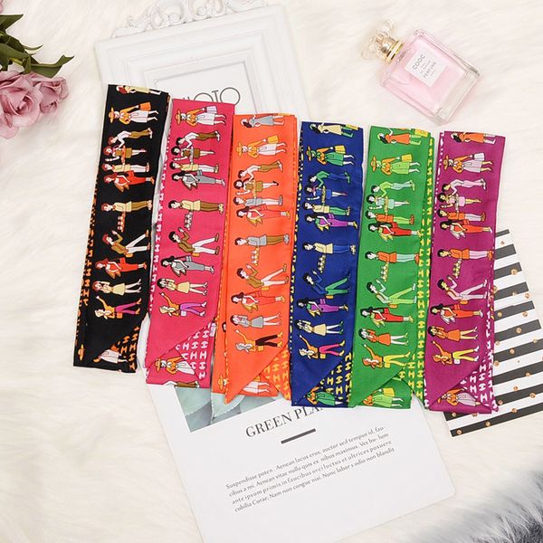 

itemsamazing beautifulall seasons multifunctional fashion luxurious characters design small long silk scarf,100*5cm or 39.37*1.96inch, Blue;gray