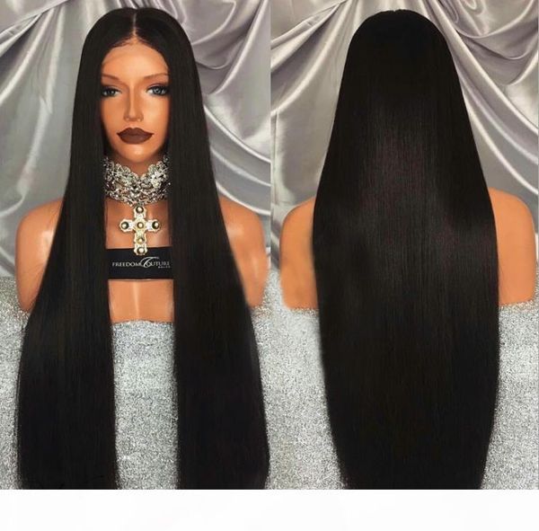 

150% density silky black straight synthetic lace front full lace wigs heat resistant fiber with baby hair for black women fzp74