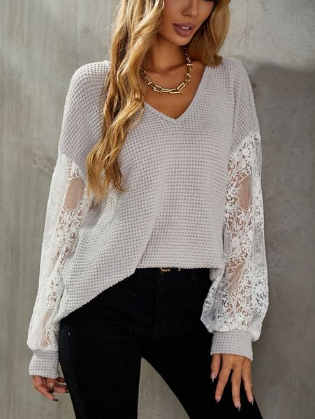 

drop shoulder lace panel r4eq#, White