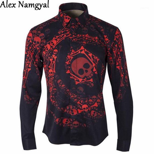 

alexnamgyal 2016 men's shirts mens luxurious tuxedo casual shirt mens brand red skull printing long sleeve designer shirts al861, White;black