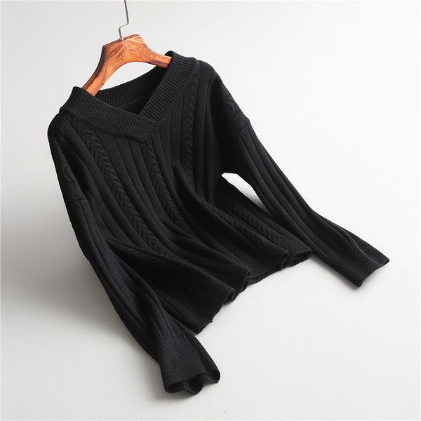 

2021 new autumn v-neck long sleeve warm sweater pure color winter casual women pullovers pull femme t84p, White