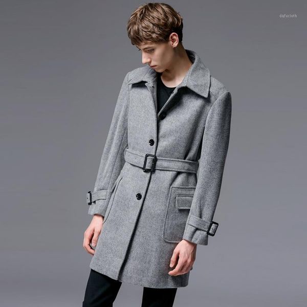 

wool men autumn winter man trench medium long solid business overcoats plus size 6xl mens jackets and coats1, Black