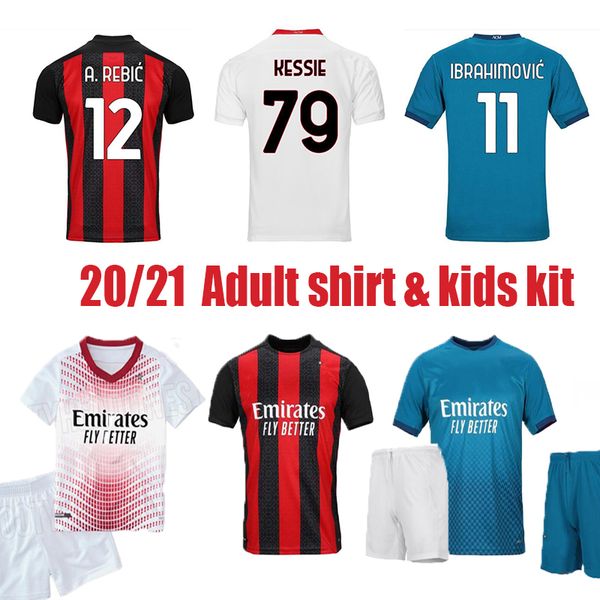 

2020 2021 ac milan ibrahimovic soccer jerseys men shirt kids kit 120th anniversary edition paqueta romagnoli piatek football shirt, Black