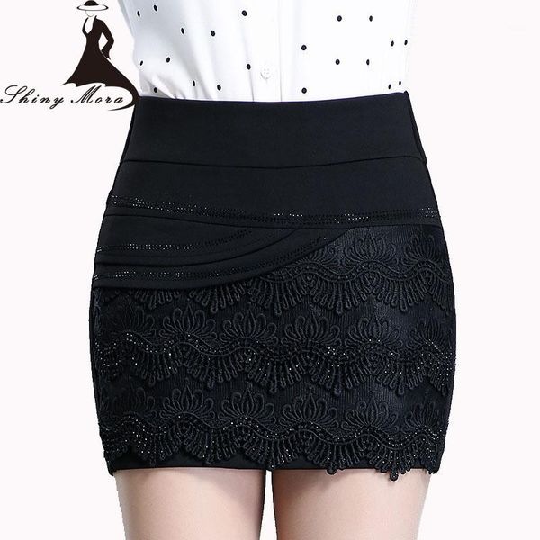 

shinymora 2017 summer women shorts skirs new european ladies mini skirts high waist elastic with diamond bodycon lace shorts 5xl1, White;black