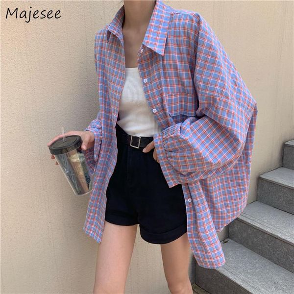 

women's blouses & shirts women oversize plaid streetwear harajuku stylish womens novelty leisure vintage bf trendy retro all-match dail, White