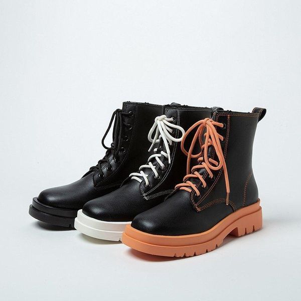 

2020 осенние женские туфли сапоги на шнуровке сплошной сплошной перекрестной круглой ноги, Black