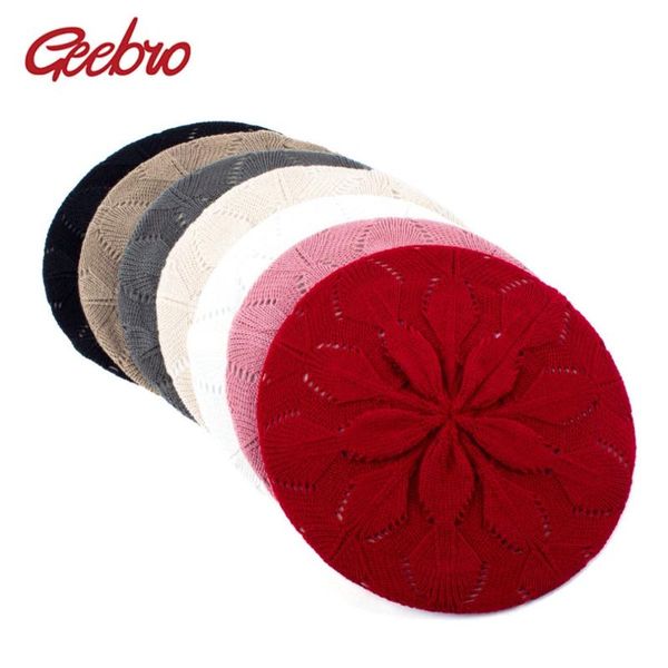 

geebro women's plain color knitted beret hat spring casual soft acrylic berets for women ladies french artist beanie beret hats, Blue;gray
