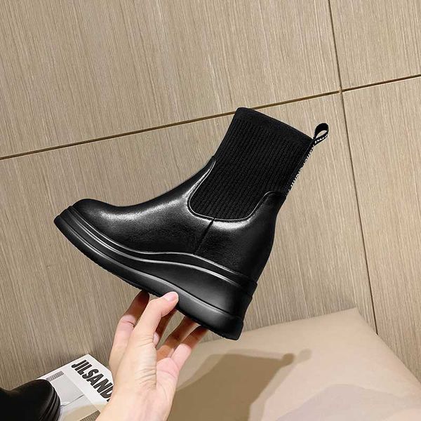 

boots winter japan south korea ankle women genuine leather 8cm wedges fashion black shoes waterproof taiwan