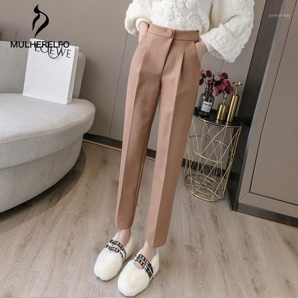 

women's pants & capris straight high waist nine-point buttons woolen women's suit slim buttocks female harlan loose casual ladies1, Black;white