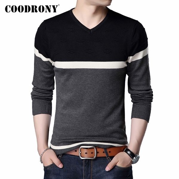 

coodrony brand sweater men casual striped v-neck pull homme autumn winter cotton pullover men jersey hombre knitwear shirt c1007 201022, White;black