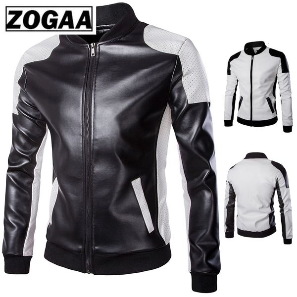 

zogaa 2019 autumn men's stand collar jacket black white stitching big yard male leather coat high-quality clothes streetwear men sh1909, Black;brown