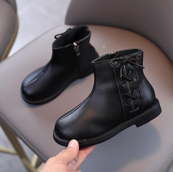 

kids fashion martin boots 2020 new autumn boys waterproof leather boots girls non slip soft sole sneakers ankle zipper botas bbytid, Black