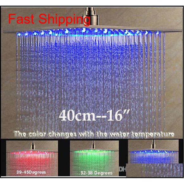 

luxury ceiling/wall mount 16" led light shower head bathroom big rainfall showerhead brushed nickel finish axp49