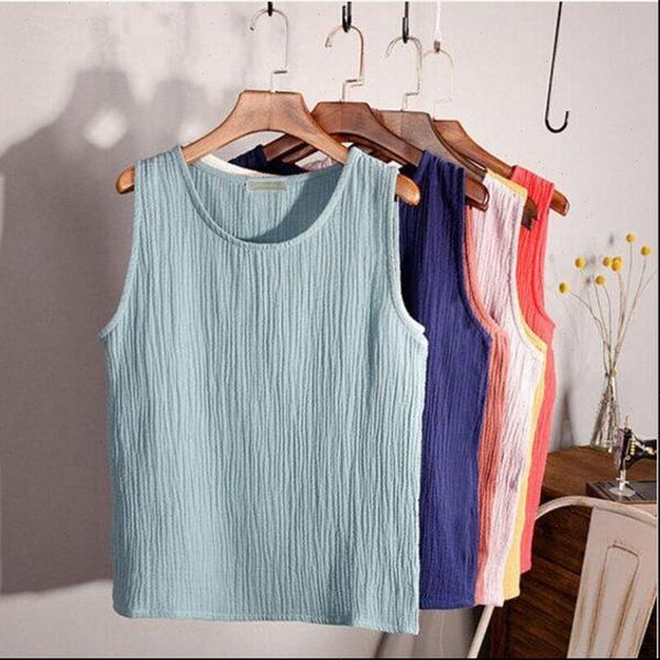

2021 new summer vest sleeveless linen cotton loose women tanks soft long o neck conforatble vest casual plus s 6xl, White