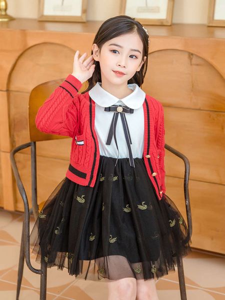 

cardigan drs 2020 sweater new girls' autumn winter middle school princs children's skirt two piece set zsu216n7, Red;yellow