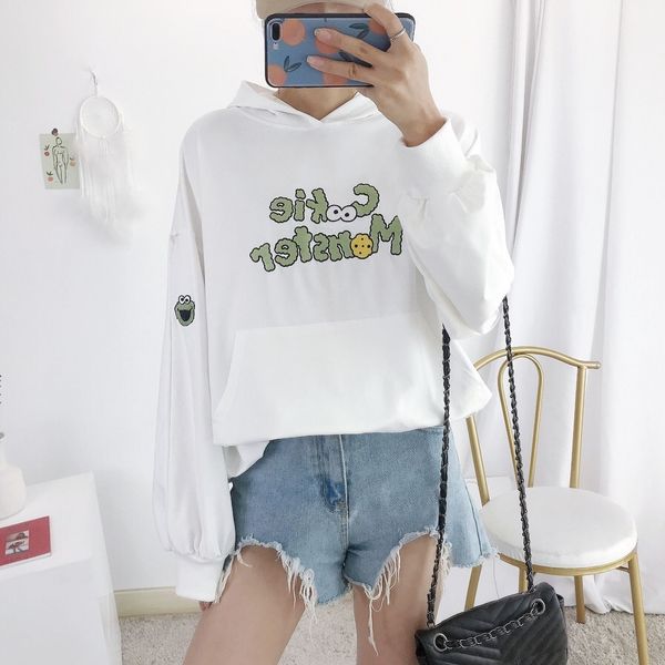 

l6ykk 2020 top осень нового свитера с капюшоном женских иных корейского стиля ckie рано балахон стрит женского сезам sweaterhoodie sweaterca, Black