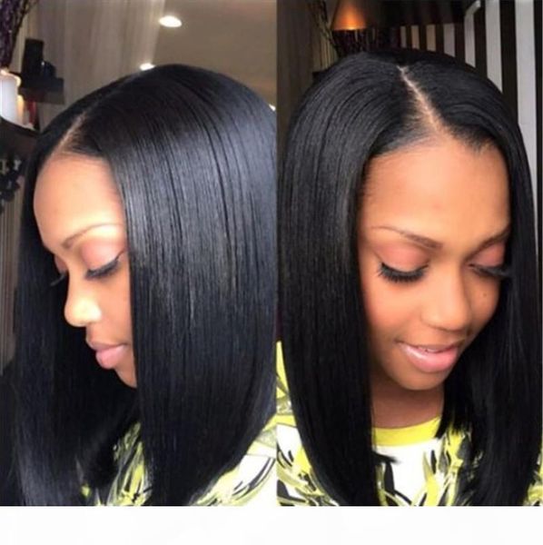 

pre plucked human hair short bob wigs indian hair straight lace front wigs full lace wig for women, Black;brown