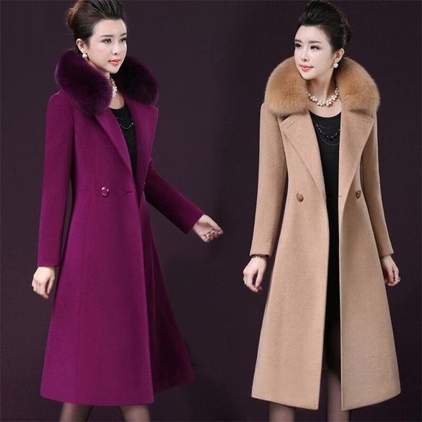 

new winter women's wool blends coat 2019 autumn fashion elegant belts jacket slim long coat warm tweed woolen outerwear femalex1020, Black