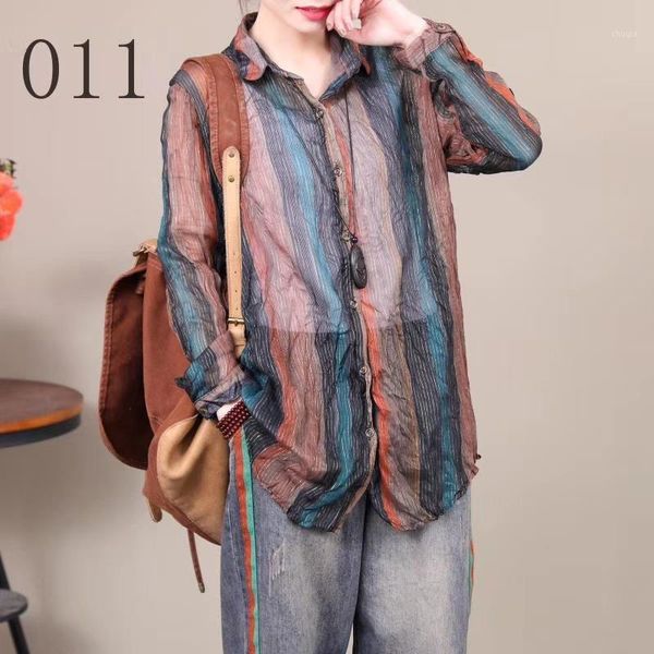

summer korean fashion ladies linen thin and blouses womens printed striped shirts casual vintage female clothes sa066s301, White