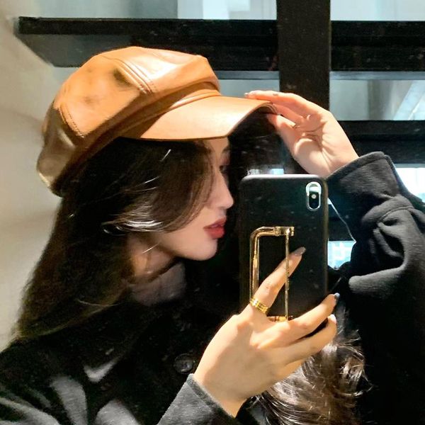 

2colors women pu leather hat spring autumn sailor hats ladies beret caps england style cap travel cadet octagonal hat(c08088, Blue;gray