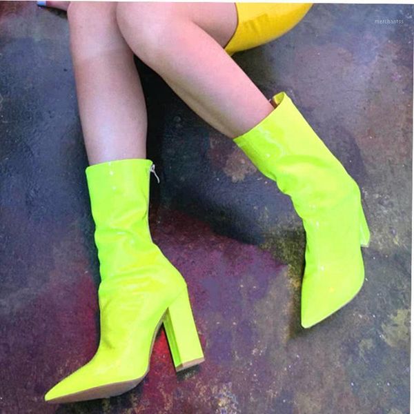 

MeiLiKeLin Attractive Candy Color Mid-calf Boots Female Block Heel Mid Boots Fashion Trend Green High Heel Womens Banquet1, Black