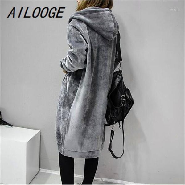 

ailooge 2020 autumn new open velvet women hooded basic coats jacket casual lady winter long fashion black winter jacket women1, Black;brown