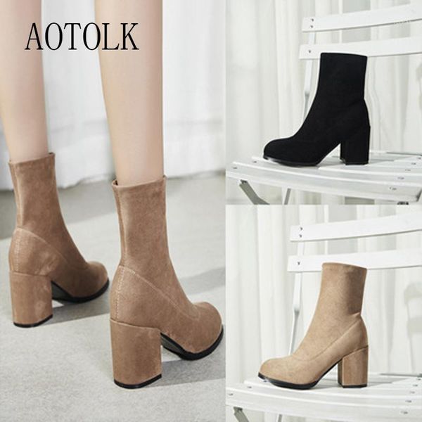 

winter boots women ankle boots female shoes slip on women shoes thick heels round toe casual new fashion 2019 de1, Black
