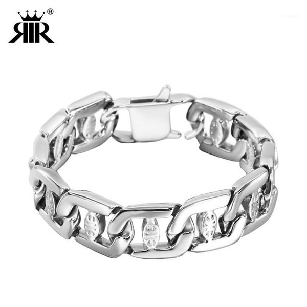 

link, chain rir big heavy bracelet men link silver stainless steel vintage domineering biker minimalist bracelets man jewelry1, Black