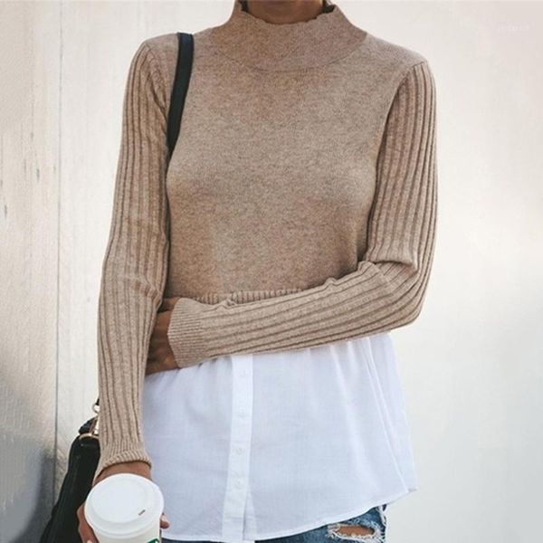 

casual stitching loose knitted sweater and pullovers spring women vintage loose long sweater ladies turtleneck sweaters1, White;black
