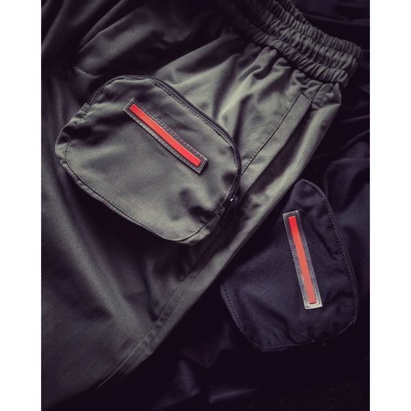 

mens fashion jogger boys hiphop streetwear 2020fw overalls boys pants with 3 pockets letters on casual drawstring sweatpants new arrival, Black