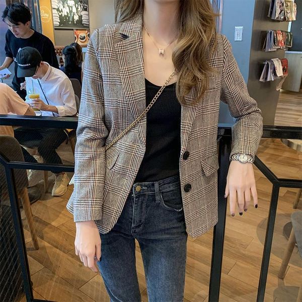 

small suit jacket female 2020 autumn new korean students short net red short-height temperament plaid suit female1, White;black