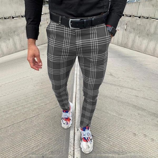 

2020 men trousers tracksuit bottoms fashion pocket men's slim fit plaid straight leg trousers casual pencil jogger casual pants1, Black