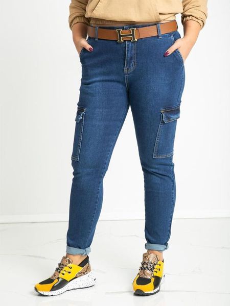 

women's jeans plus size autumn women blue high waist pencil casual multi-pocket denim pants 20211