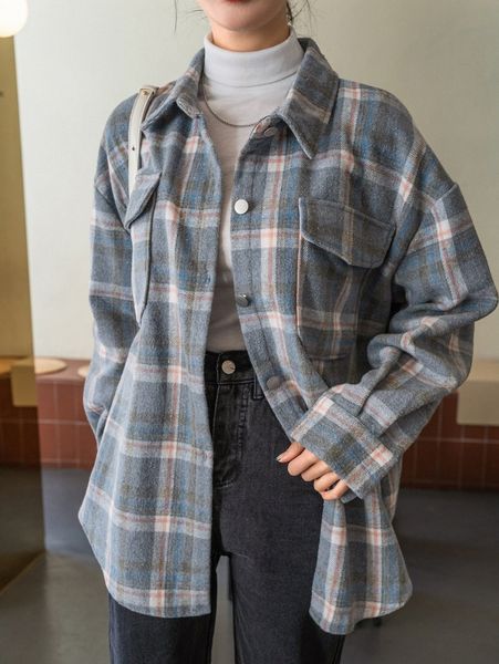 

dazy tartan flap pocket drop shoulder blouse t9qy#, White