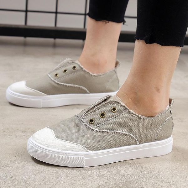 

women canvas flat slip on sneakers ladies platform shallow comfortable casual shoes female fashion loafers autumn plus size 2020, Black