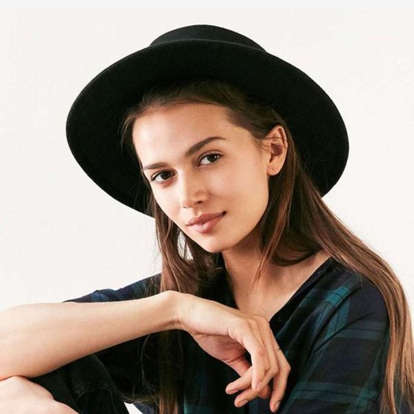 

wide brim hats fashion wool pork pie boater flat hat for women's men's felt fedora gambler, Blue;gray