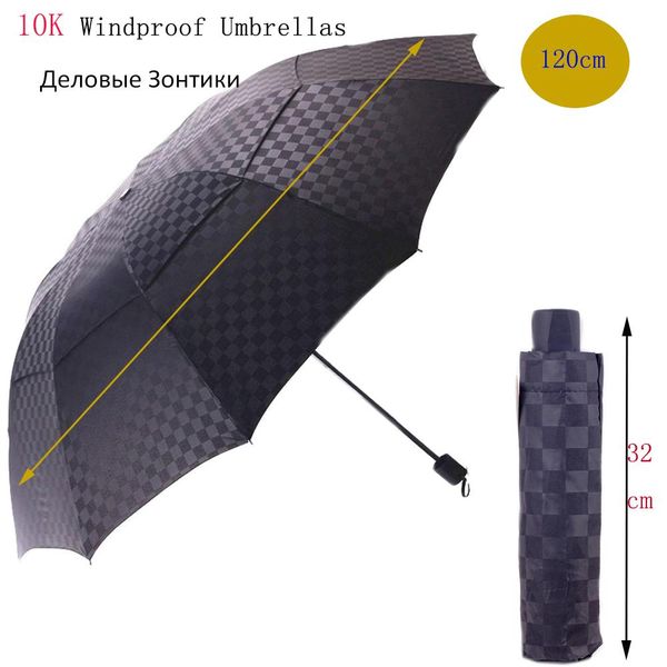 

двухслойный большой зонтик дождь женщины мужчины 3folding 10k ветрозащитный бизнес зонтики мужской dark сетка зонтик семейные путешествия pa